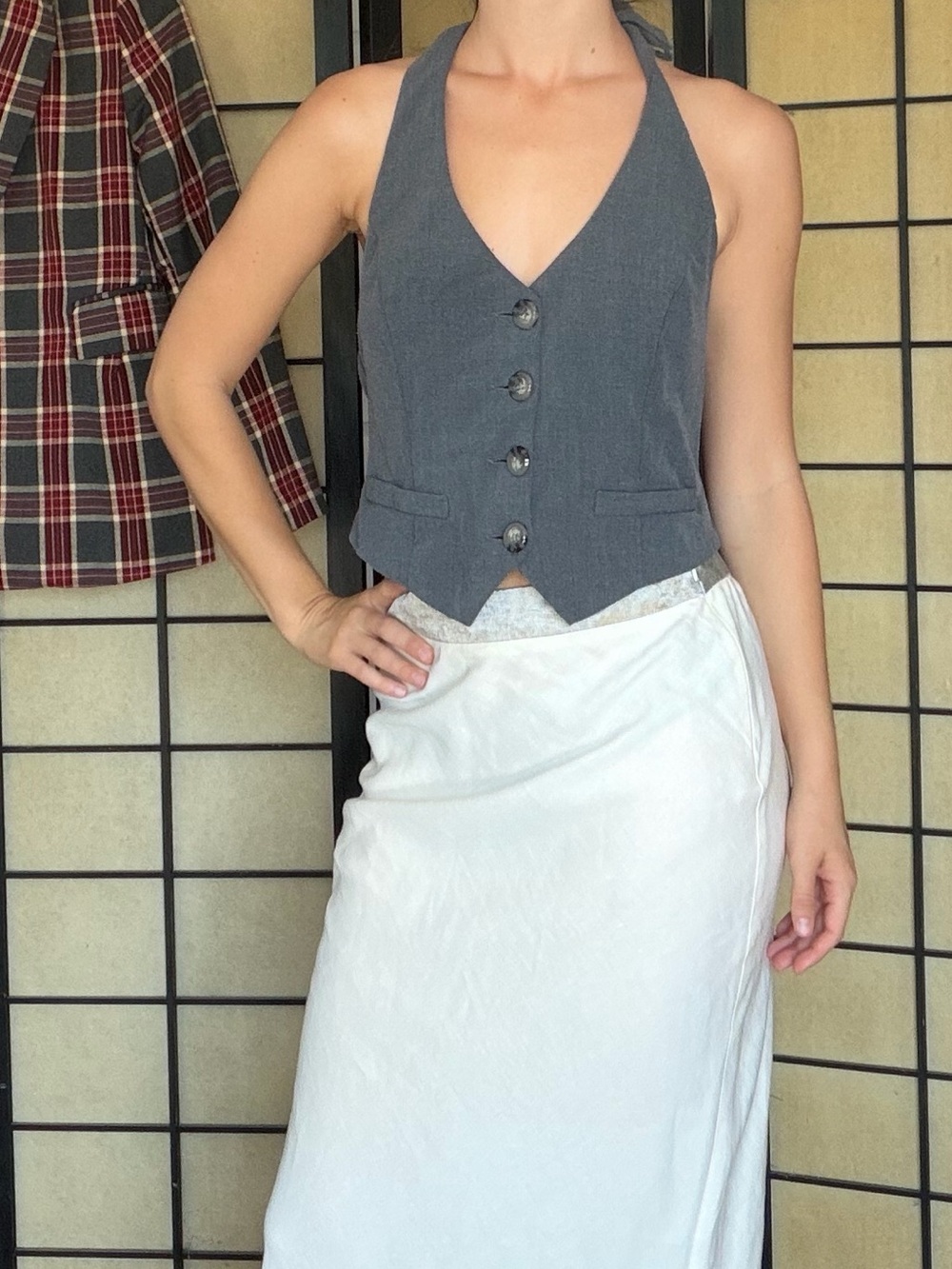 Gray Halter vest top vintage y2k shown on small